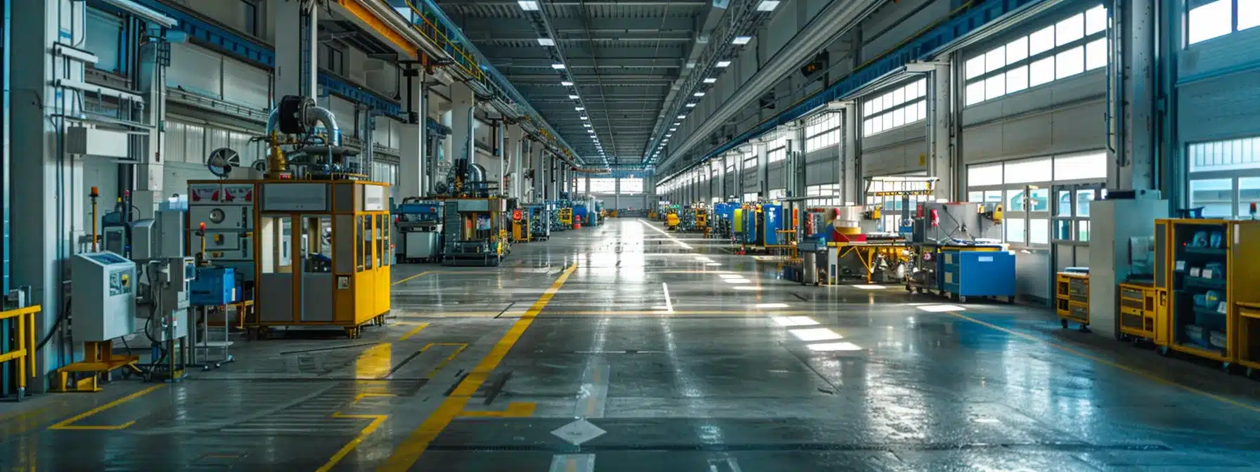 a pristine industrial workspace bathed in natural light showcases well-maintained machinery, emphasizing the importance of regular inspection and maintenance for safe operational excellence.
